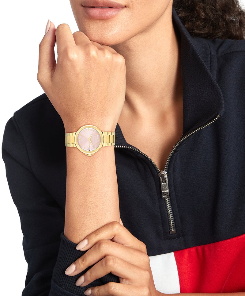 TOMMY HILFIGER Round Analog Women'S Ionic Plated Thin Gold Steel Case  Watch - Image 4