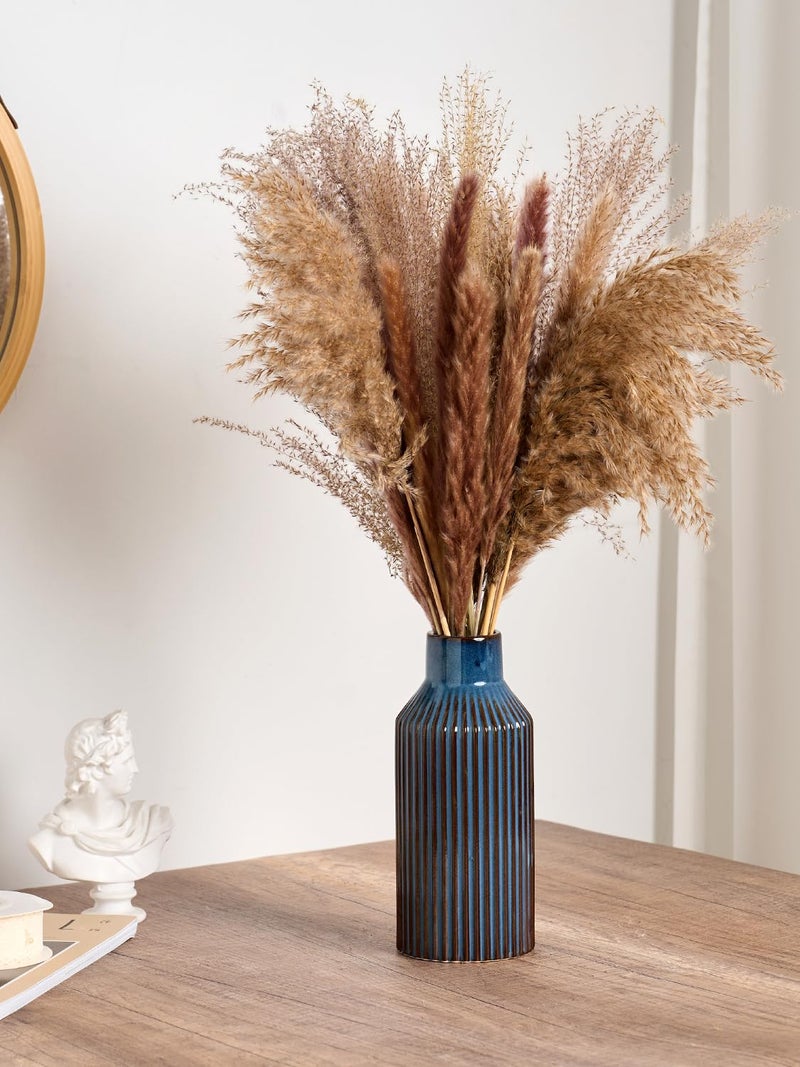 STHIE Blue Ceramic Flower Vase, Minimalist Decor, Modern Home Decorative Vase, 8 Inch Small Pampas Grass Vases for Kitchen, Bedroom, Office, Living Room, Bathroom, Shelf Centerpiece Table - Image 2