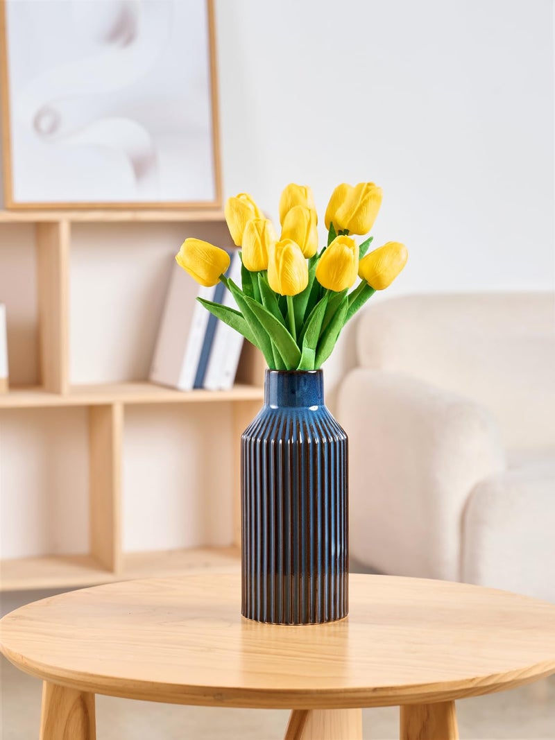 STHIE Blue Ceramic Flower Vase, Minimalist Decor, Modern Home Decorative Vase, 8 Inch Small Pampas Grass Vases for Kitchen, Bedroom, Office, Living Room, Bathroom, Shelf Centerpiece Table - Image 4