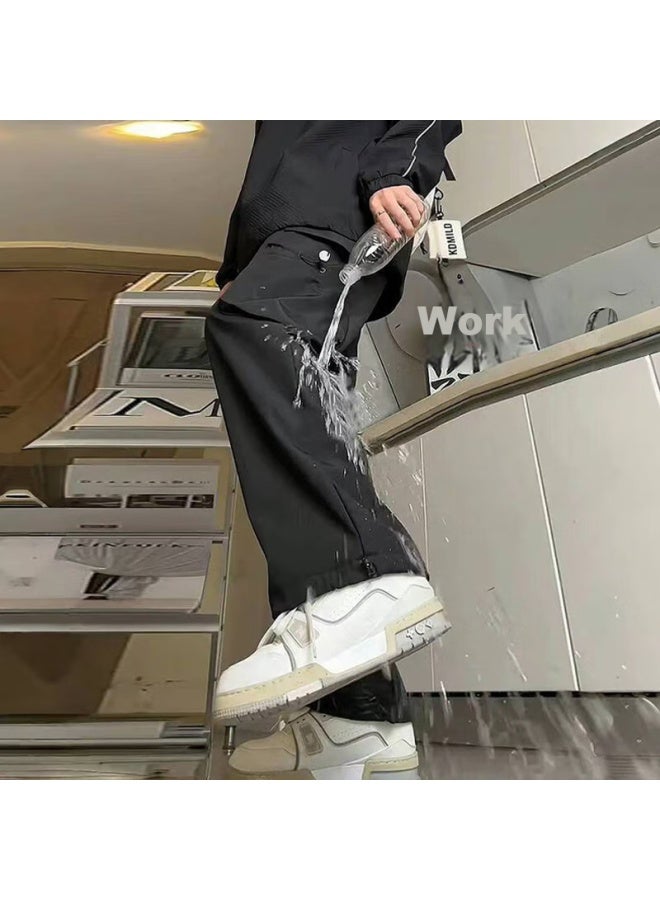 Dingfengbaoluo American-style Workwear Trendy Brand Casual Pants For Men, Autumn And Winter Straight-leg Wide-leg Comfortable Waterproof Y10021 Black 2XL - Image 4
