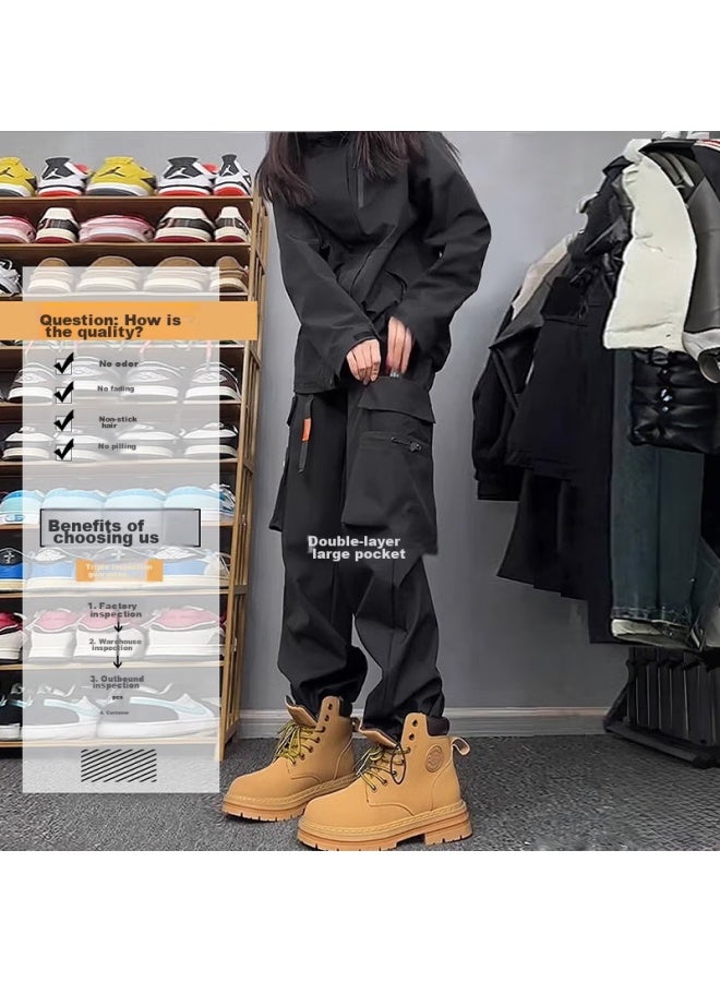 Dingfengbaoluo American-style Workwear Trendy Brand Casual Pants For Men, Autumn And Winter Straight-leg Wide-leg Comfortable Waterproof Y10021 Black 2XL - Image 3