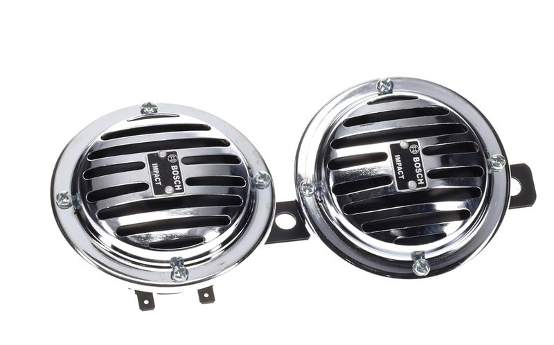 Impact Car & Bike Horn Set – Twin 12V High & Low Tone Horns, 105-118 dB, Durable & Loud, Silver