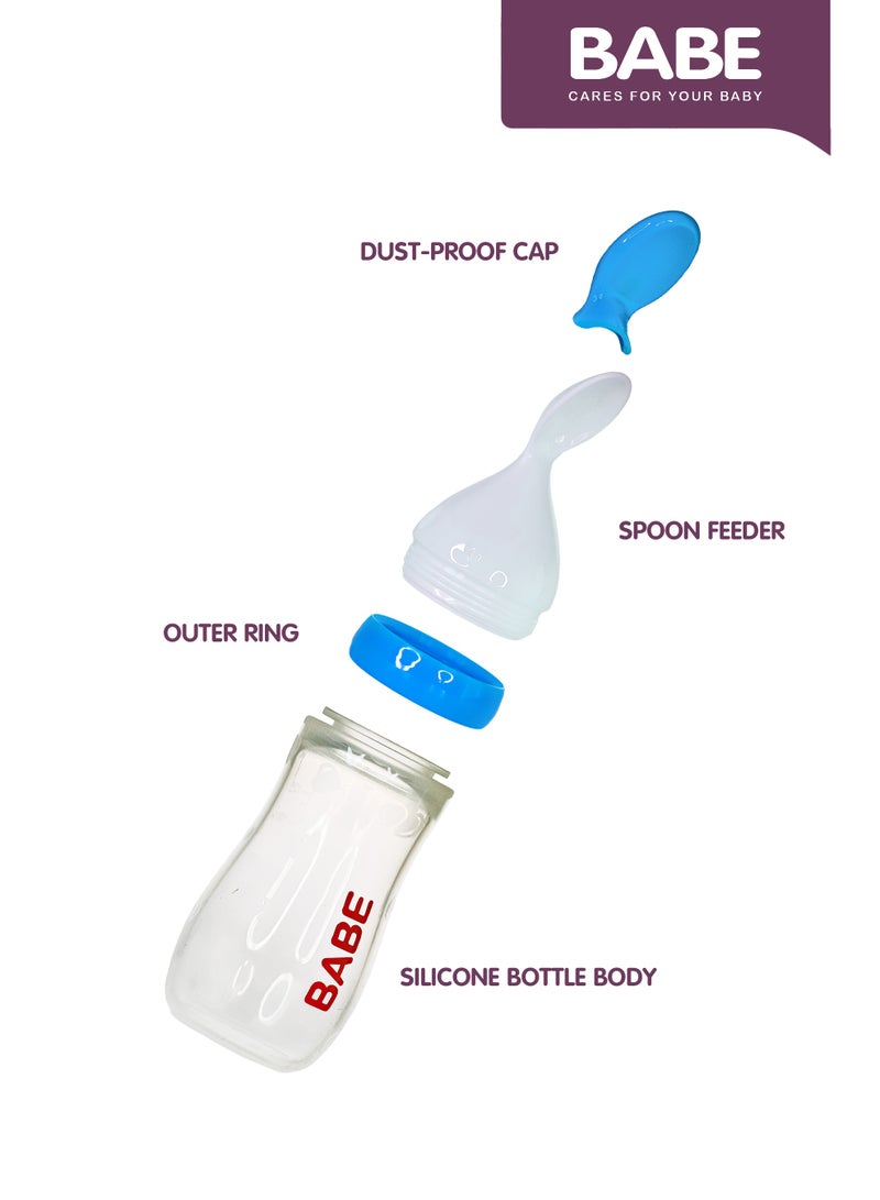 BABE - Baby Silicone Body Cereal Feeding Bottle with PP Material Spoon, 4oz/125ml, PP Material Spoon, BPA Free, Blue - Image 4