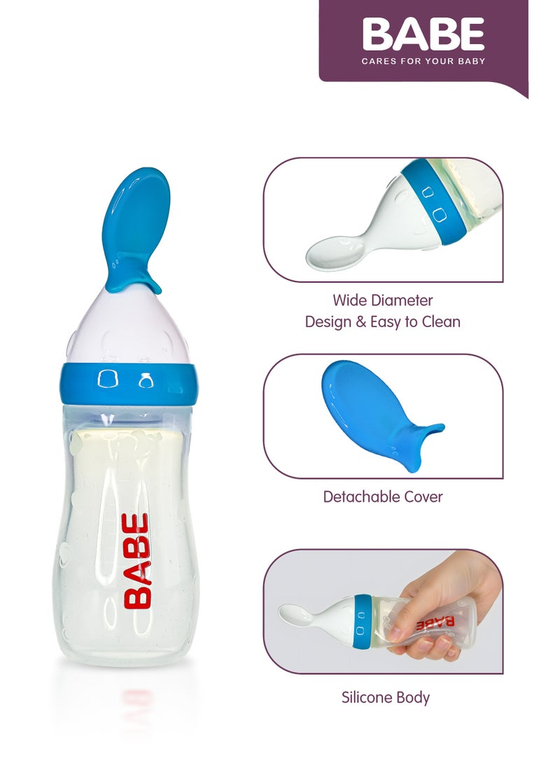 BABE - Baby Silicone Body Cereal Feeding Bottle with PP Material Spoon, 4oz/125ml, PP Material Spoon, BPA Free, Blue - Image 5