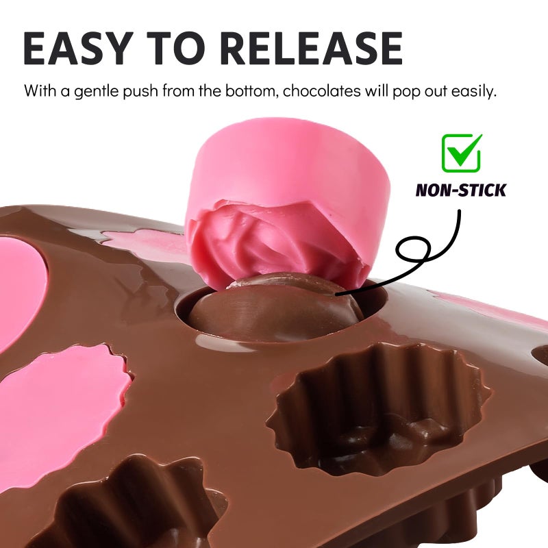 Puyeipt 4 Pcs Silicone Chocolate Molds, Non-Stick Candy Molds for Making Bite Size Chocolates, Candies, Truffles, Gummies, Jelly (Heart, Sunflower, Rose, Square, Swirl Shaped) - Image 4