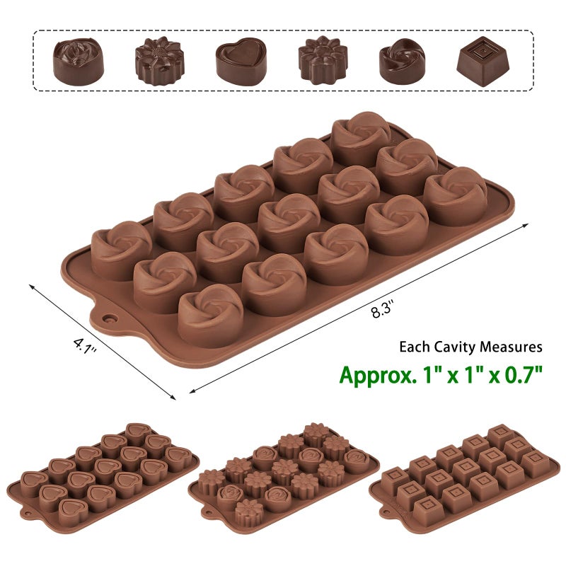 Puyeipt 4 Pcs Silicone Chocolate Molds, Non-Stick Candy Molds for Making Bite Size Chocolates, Candies, Truffles, Gummies, Jelly (Heart, Sunflower, Rose, Square, Swirl Shaped) - Image 2