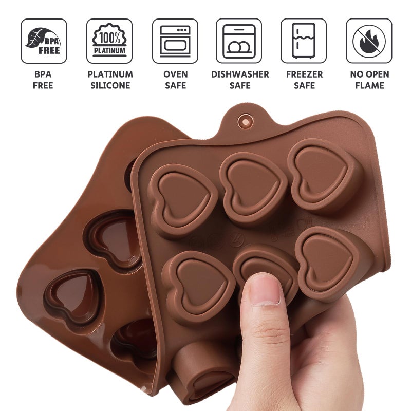 Puyeipt 4 Pcs Silicone Chocolate Molds, Non-Stick Candy Molds for Making Bite Size Chocolates, Candies, Truffles, Gummies, Jelly (Heart, Sunflower, Rose, Square, Swirl Shaped) - Image 3