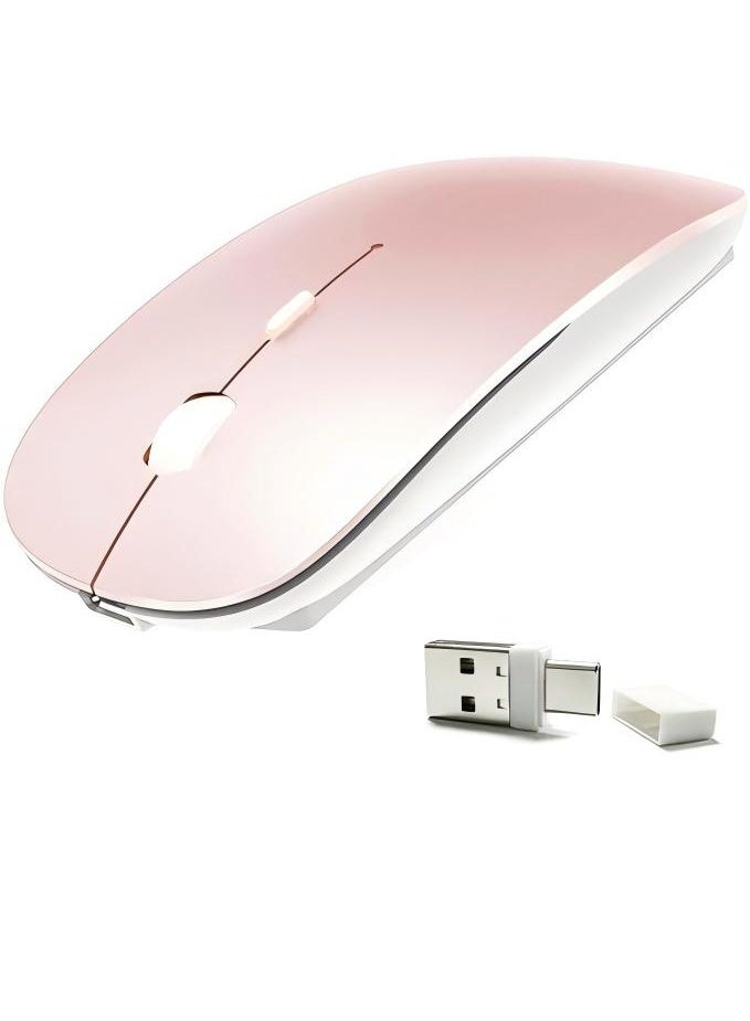 4 Modes Rechargeable Bluetooth Mouse BT3.0/5.2+USB-2.4G/Type-C,Wireless Mouse for MacBook pro/MacBook air/Laptop/iMac/ipad/Notebook/pc (BT/USB-C Rose Gold) - Image 1
