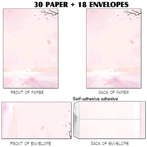 DUGUTUL 30 Stationery Writing Paper with 18 Self Adhesive Envelopes, Stationary Set for Writing Letters, Cute Stick Stationary Set, 6 Unique Designs, Double Sided Printing (48) - Image 5