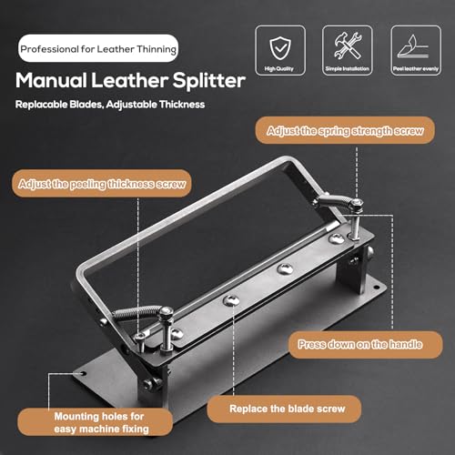DIUDUS Leather Splitter, Leather Skiver Peeler, Manual Skiving Machine, Peeling Thinning Paring Machine Skiver with Blades for DIY Leathercrafting Tools - Image 3