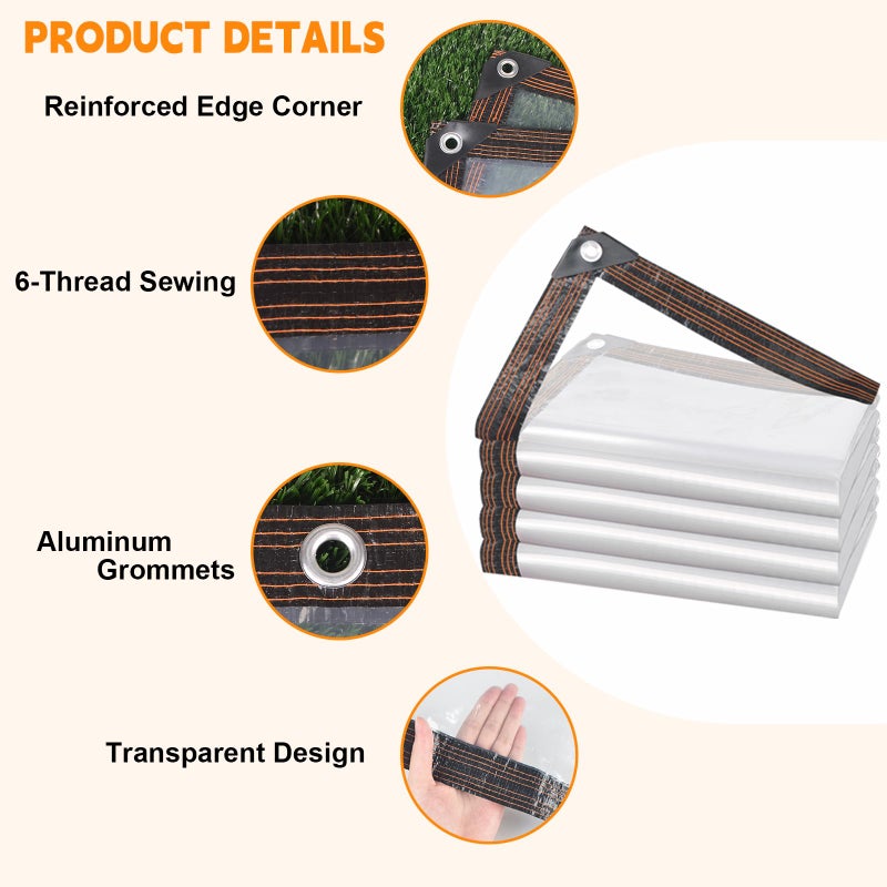 letesult 8x10 ft Clear Tarp, Heavy Duty Waterproof Plastic Tarps with Grommets Clear Vinyl Tarps, Thickened Transparent Tarpaulin for Patio Enclosure Roofs Gardening Chicken Coop Greenhouse Plant - Image 3