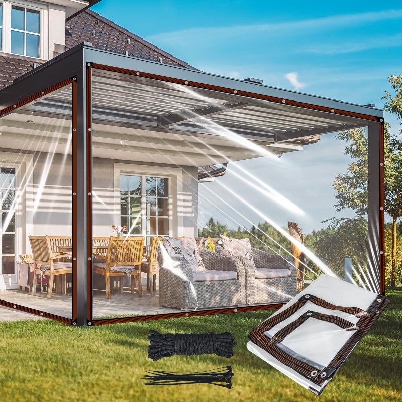 letesult 8x10 ft Clear Tarp, Heavy Duty Waterproof Plastic Tarps with Grommets Clear Vinyl Tarps, Thickened Transparent Tarpaulin for Patio Enclosure Roofs Gardening Chicken Coop Greenhouse Plant - Image 1
