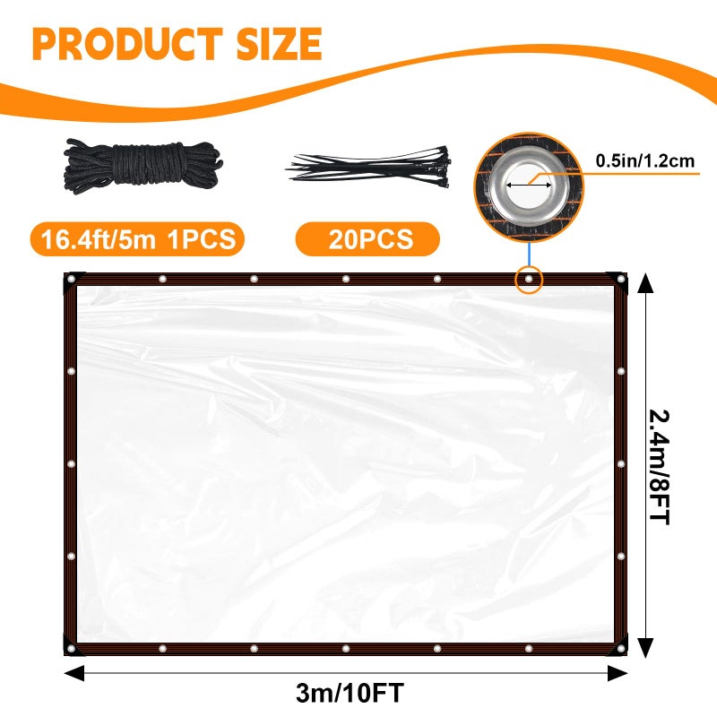 letesult 8x10 ft Clear Tarp, Heavy Duty Waterproof Plastic Tarps with Grommets Clear Vinyl Tarps, Thickened Transparent Tarpaulin for Patio Enclosure Roofs Gardening Chicken Coop Greenhouse Plant - Image 2
