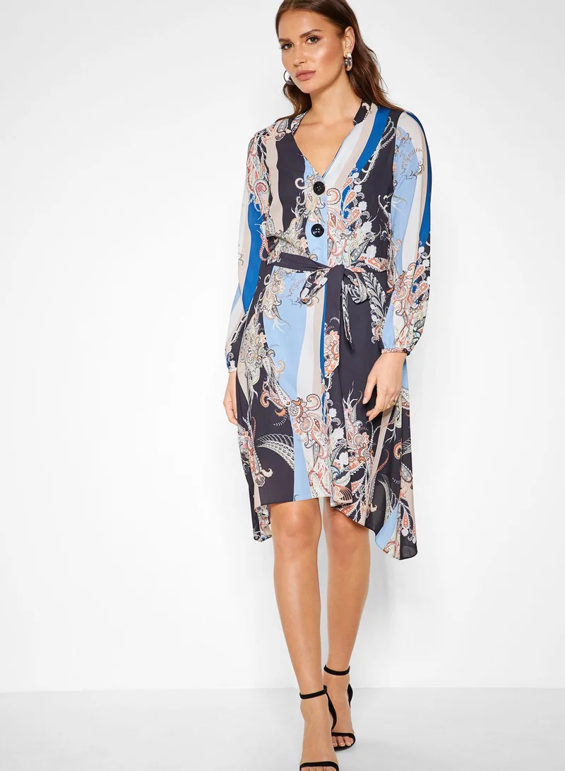 Wallis Paisley Print Tie Waist Dress