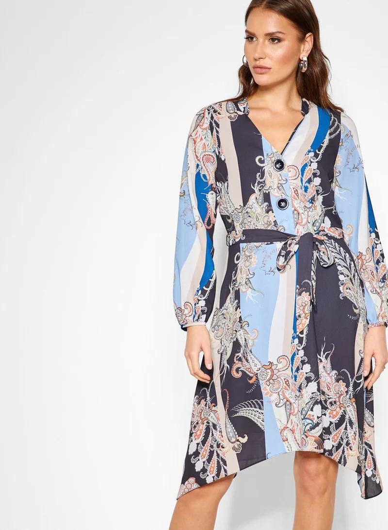 Wallis Paisley Print Tie Waist Dress