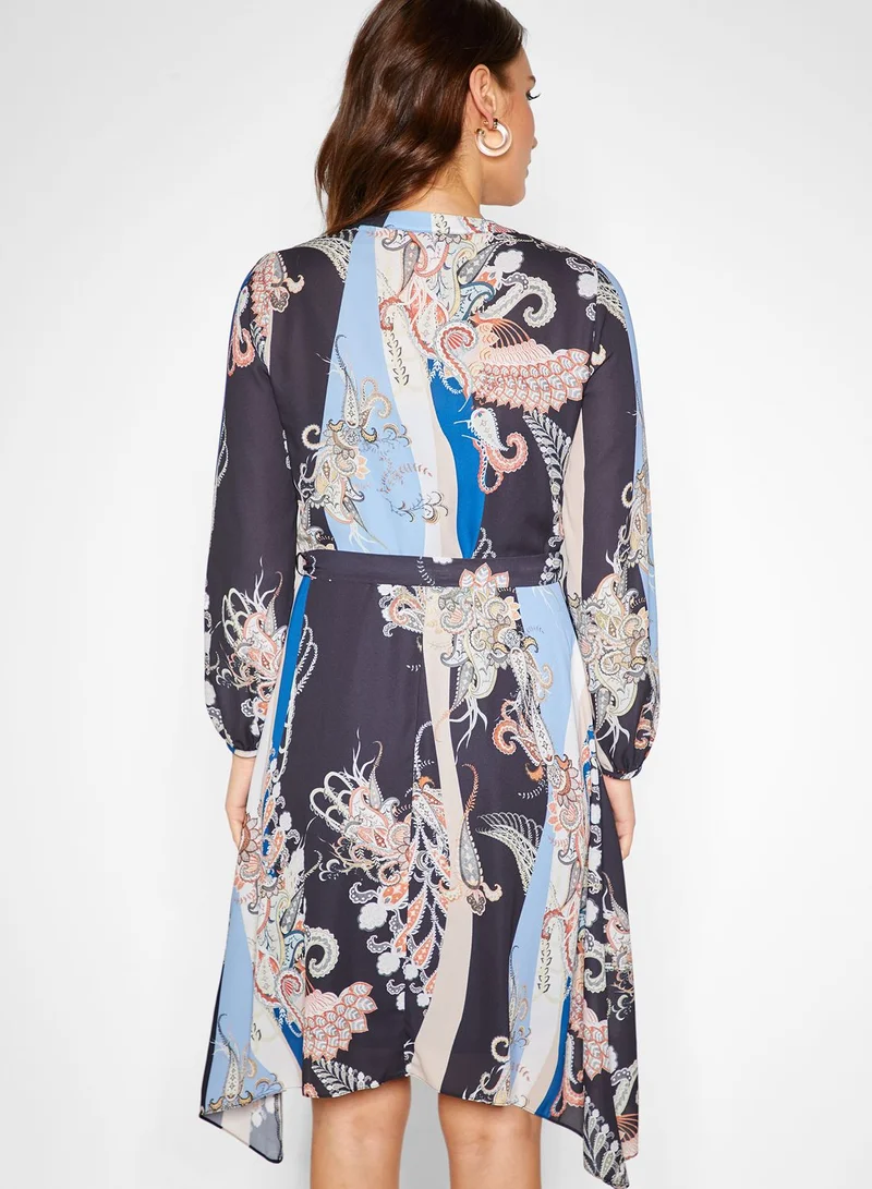 Wallis Paisley Print Tie Waist Dress