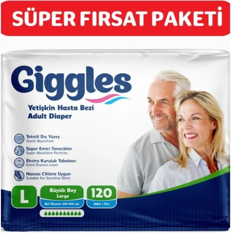 giggles Adult Patient Diaper with Waistband Large 120 Pieces