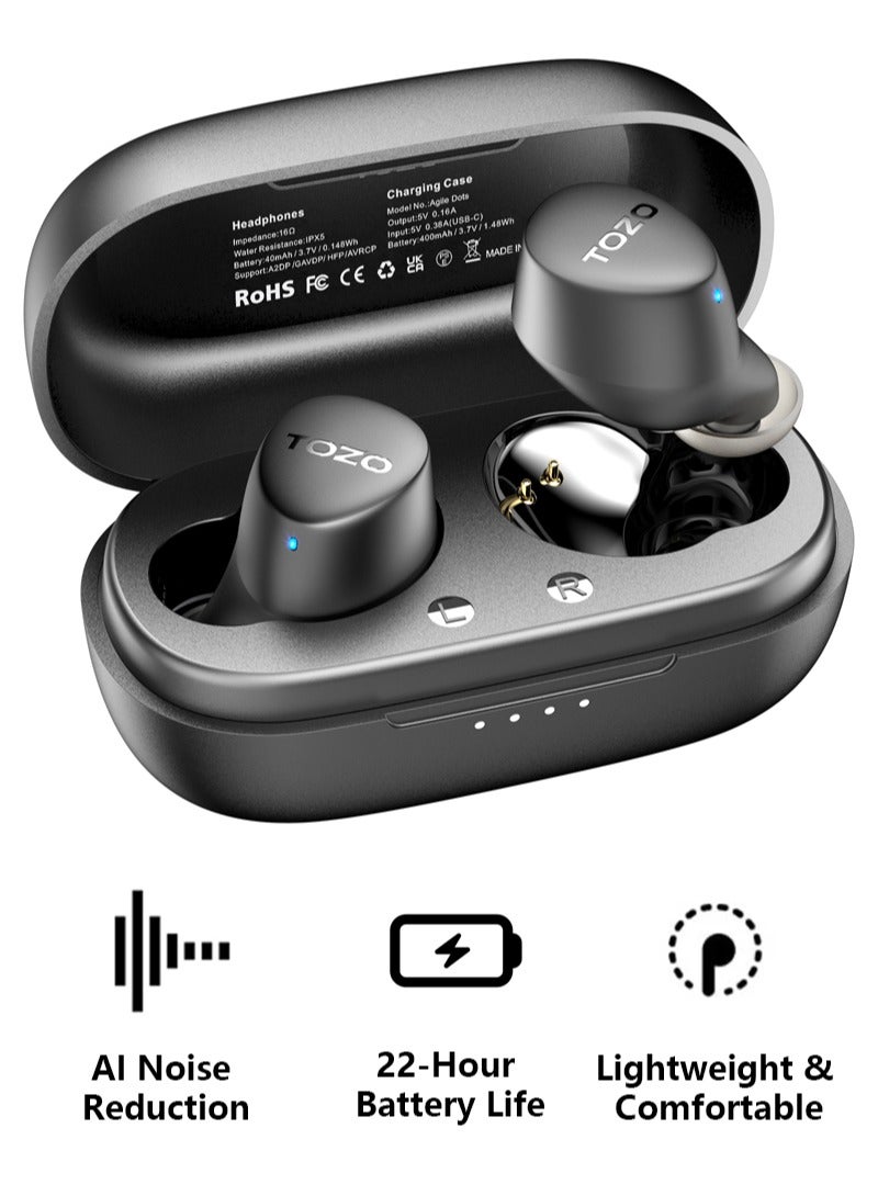 TOZO Agile Dots Wireless Earbuds with Deep Bass, Bluetooth 5.3, Lightweight, IPX5 Waterproof, AI Noise Reduction, 32 EQ Presets - Image 1