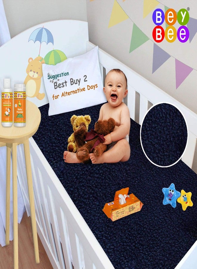 Bey Bee BeyBee Polycotton Waterproof Quick Dry Sheet for Baby| Bed Pad Anti-Piling Fleece Extra Absorbent Washable Matress Protector| Baby Bed Protector Sheet for Toddler, Medium Size,100X70Cm, Dark Blue - Image 2