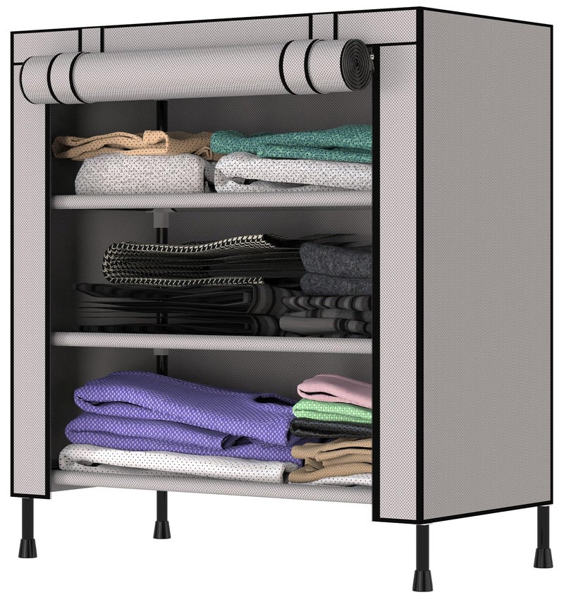 MY ARMOR Multipurpose Wardrobe/Cabinet/Multipurpose Storage Rack, Foldable, Collapsible Fabric Wardrobe Organizer for Clothes, 1-Door, 3 Shelves/Cabin - Grey, 31.5 X 66. X 68. Cm - Image 1