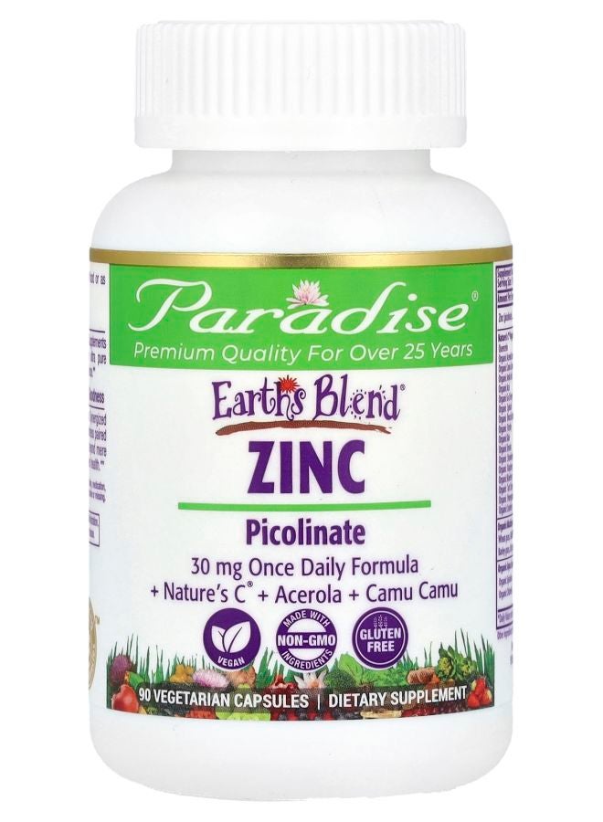 Paradise Herbs Earth's Blend Zinc Picolinate 30 mg 90 Vegetarian Capsules