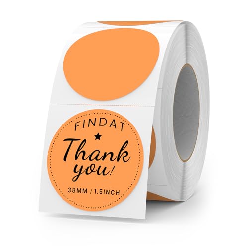 FINDAT Orange Round Thermal Labels 1.5 Inch Vinyl Circle Waterproof Direct Printer Sticker Self-Adhesive Perforated Name Tag for Logo DIY QR Design Office Address 500 PCS - Image 1