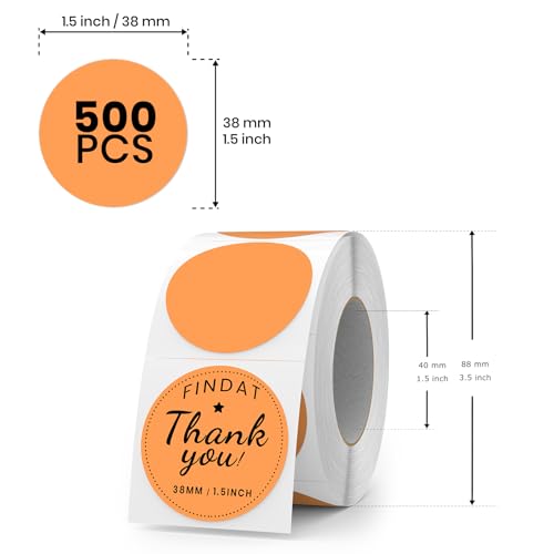 FINDAT Orange Round Thermal Labels 1.5 Inch Vinyl Circle Waterproof Direct Printer Sticker Self-Adhesive Perforated Name Tag for Logo DIY QR Design Office Address 500 PCS - Image 2