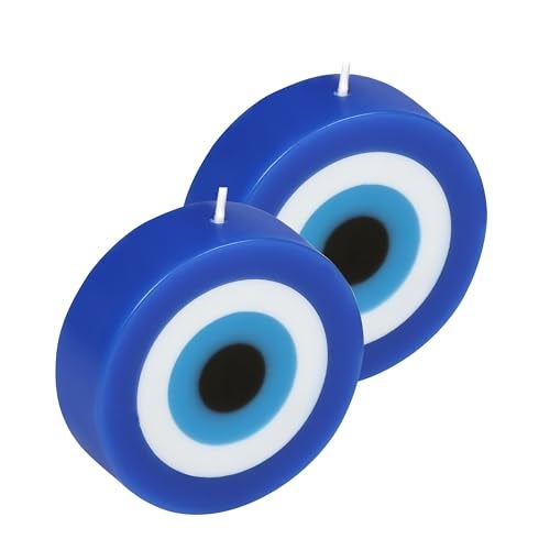 PROSPERRO LUMO By Parkash Candles Blue Evil Eye Candle Gift Nazar Home Decor Handmade Candles Desk Sculpture Decoration For House || Set Of 2 (Evil Eye - Round), Wax, Unscented - Image 4