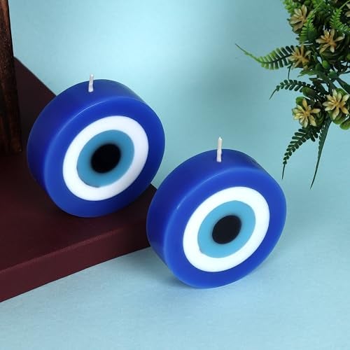 PROSPERRO LUMO By Parkash Candles Blue Evil Eye Candle Gift Nazar Home Decor Handmade Candles Desk Sculpture Decoration For House || Set Of 2 (Evil Eye - Round), Wax, Unscented - Image 2