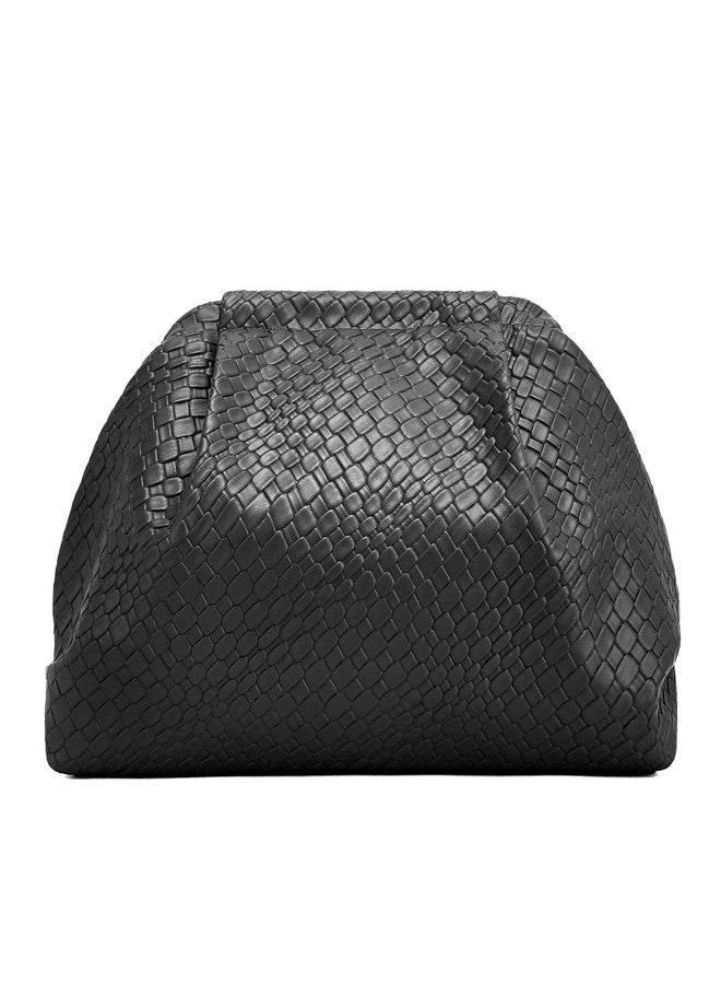 Sumrains Woven Evening Bag for Women: Elegant Dumpling Clutch Purse - Vegan Leather Handbag for Party Wedding, No Strap (Black) - Image 1