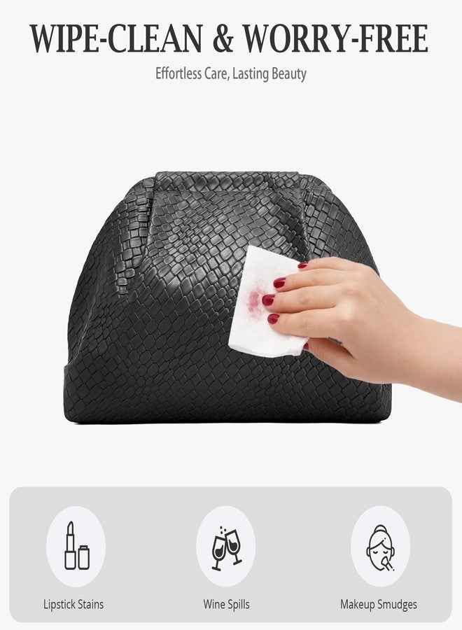 Sumrains Woven Evening Bag for Women: Elegant Dumpling Clutch Purse - Vegan Leather Handbag for Party Wedding, No Strap (Black) - Image 4