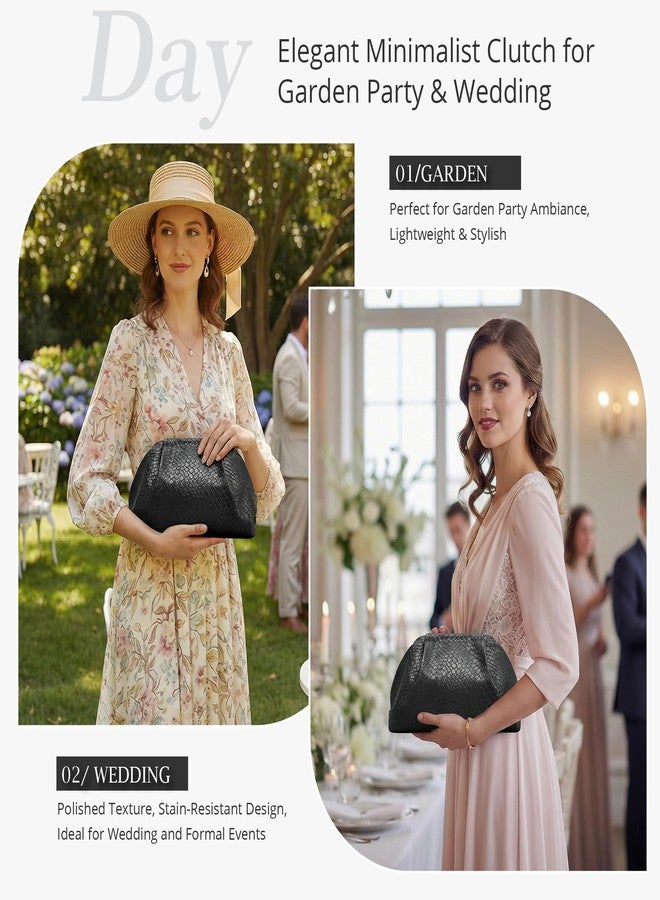Sumrains Woven Evening Bag for Women: Elegant Dumpling Clutch Purse - Vegan Leather Handbag for Party Wedding, No Strap (Black) - Image 2