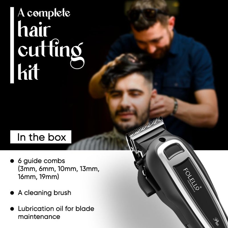 FOLELLO Pro 10 – Hair Trimmer for Men (Black), Beard Trimmer for Men, Professional Rechargeable Electric Hair Clipper, Hair Cutting Kit for Salon and Home Use - Image 4
