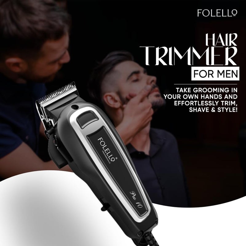 FOLELLO Pro 10 – Hair Trimmer for Men (Black), Beard Trimmer for Men, Professional Rechargeable Electric Hair Clipper, Hair Cutting Kit for Salon and Home Use - Image 2