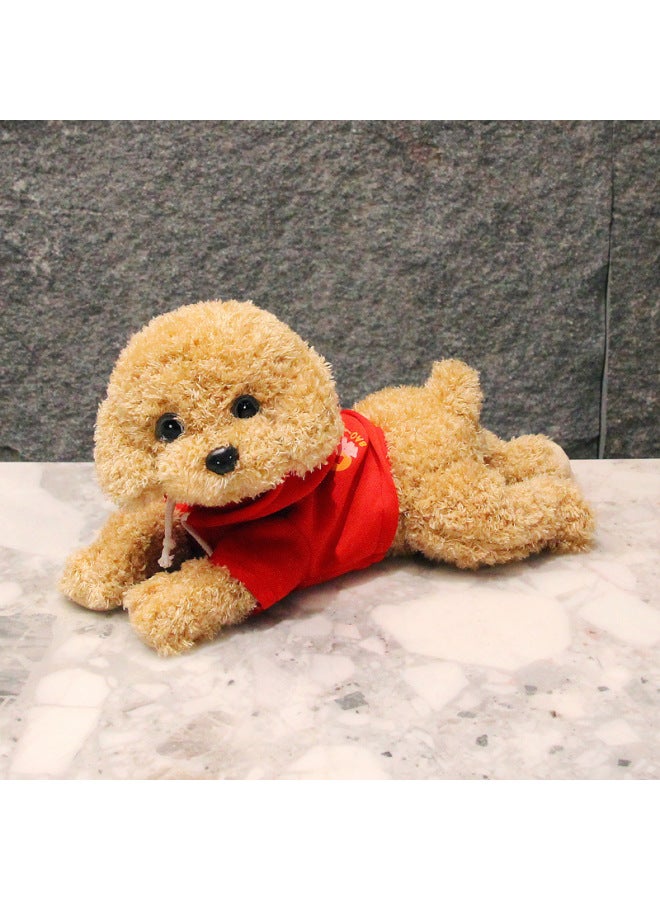Cute Simulation Teddy Dog Plush Toy Dog Doll Doll Girl Children Sleeping Pillow Birthday Gift Ink-Specifications:Large Size, Total Length 50cm (collect And Get A Random Clip)-Color:Light Brown Dog Red Sweatshirt - Image 1