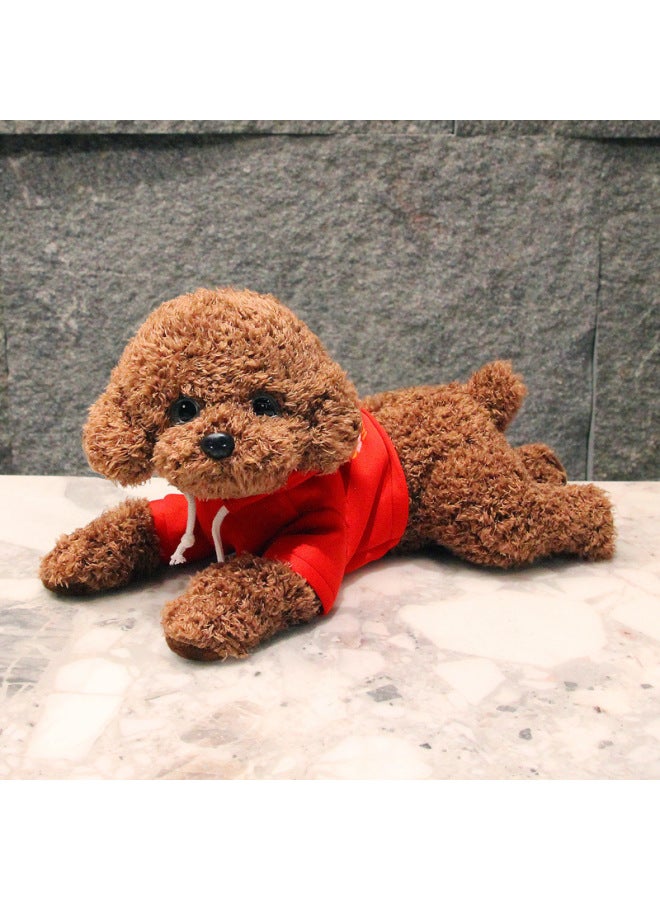 Cute Simulation Teddy Dog Plush Toy Dog Doll Doll Girl Children Sleeping Pillow Birthday Gift Ink-Specifications:Large Size, Total Length 50cm (collect And Get A Random Clip)-Color:Light Brown Dog Red Sweatshirt - Image 3