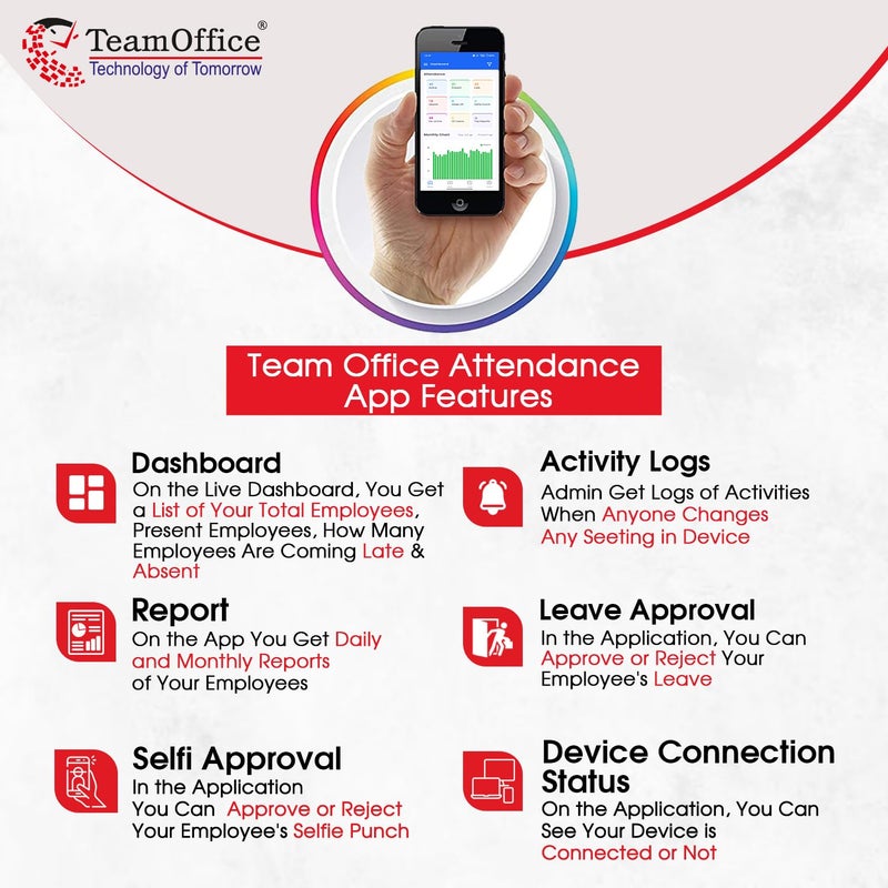 Team Office جهاز حضور الوجه بدون لمس لمكتب الفريق مع برنامج حضور سحابي وجه واي فاي أسود - Image 4