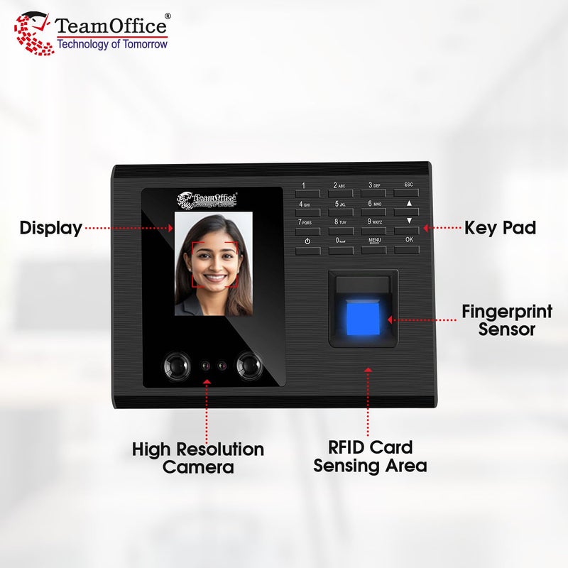 Team Office جهاز حضور الوجه بدون لمس لمكتب الفريق مع برنامج حضور سحابي وجه واي فاي أسود - Image 3