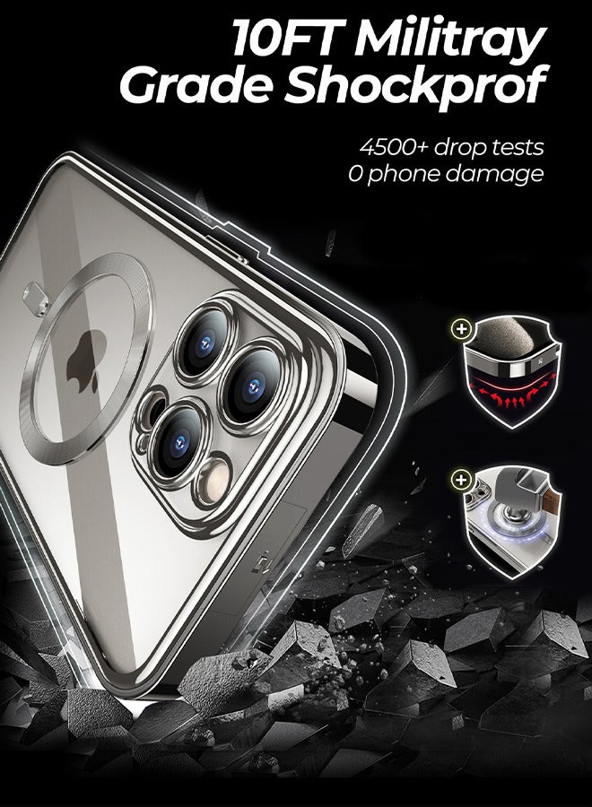 Depend Double-Sided Magnetic For iPhone 15 Pro Max Case, Full-Coverage Protective Case For iPhone 15 Pro Max With Metal Glass Screen Protector Buckle And Camera Lens Protector - Natural Titanium - Image 2