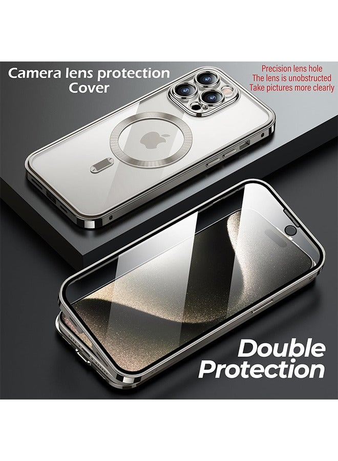 Depend Double-Sided Magnetic For iPhone 15 Pro Max Case, Full-Coverage Protective Case For iPhone 15 Pro Max With Metal Glass Screen Protector Buckle And Camera Lens Protector - Natural Titanium - Image 3