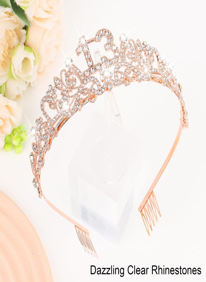 CIEHER 13th Birthday Crown and Sash Pearl Pin Set for 13th Birthday Decorations for Girls, Official Teenager Sash 13 Birthday Party Favors - Image 4