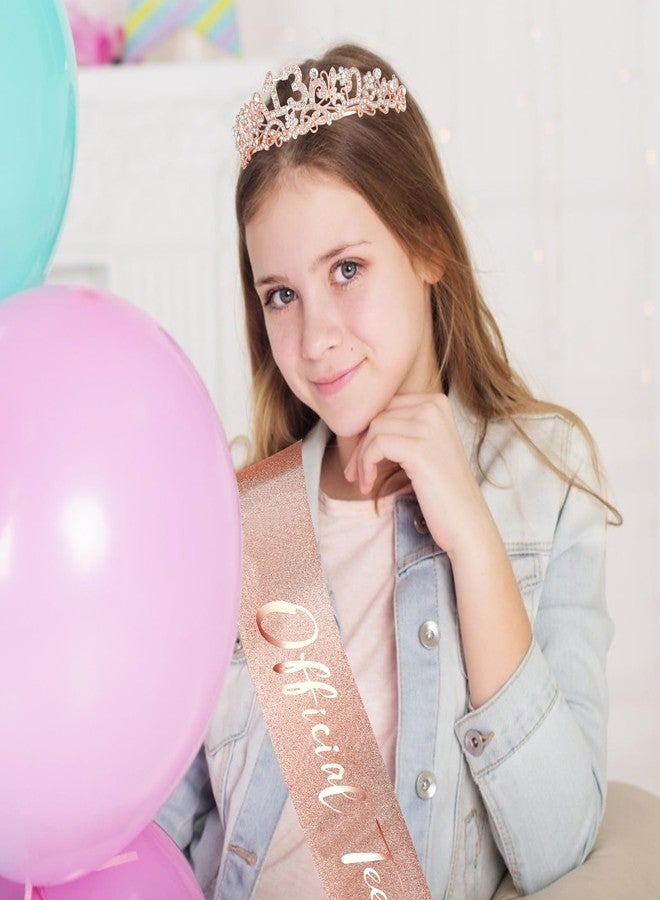 CIEHER 13th Birthday Crown and Sash Pearl Pin Set for 13th Birthday Decorations for Girls, Official Teenager Sash 13 Birthday Party Favors - Image 5
