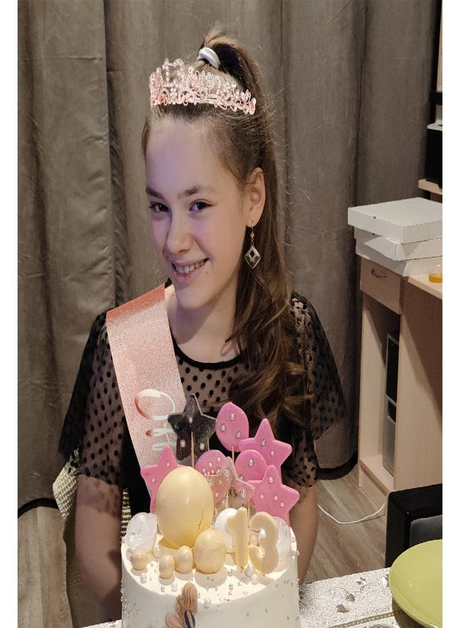 CIEHER 13th Birthday Crown and Sash Pearl Pin Set for 13th Birthday Decorations for Girls, Official Teenager Sash 13 Birthday Party Favors - Image 2