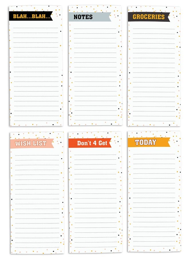 Inkdotpot Pack of 6 Funny Magnetic Dry Erase List For Fridge, Wipe Clean w/NoStain, Quick Notes Shopping & Grocery List Whiteboard for Fridge, 8.75" x 3.8"(Confetti) - Image 1