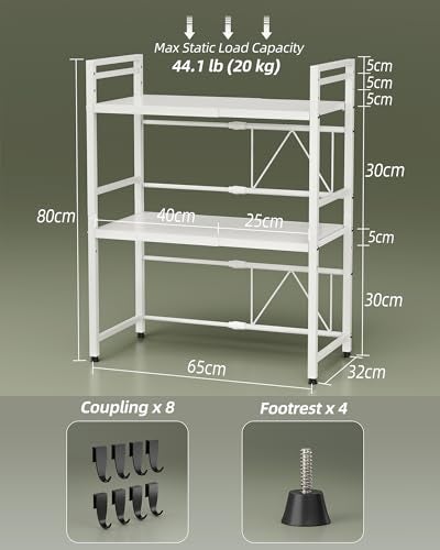 NETEL Expandable Microwave Stand,3 Tier Metal Kitchen Countertop Organizer Shelves with 8 Hooks,Bakers Rack,Microwave Shelf,Microwave Oven Rack,55lbs Weight Capacity - Image 3