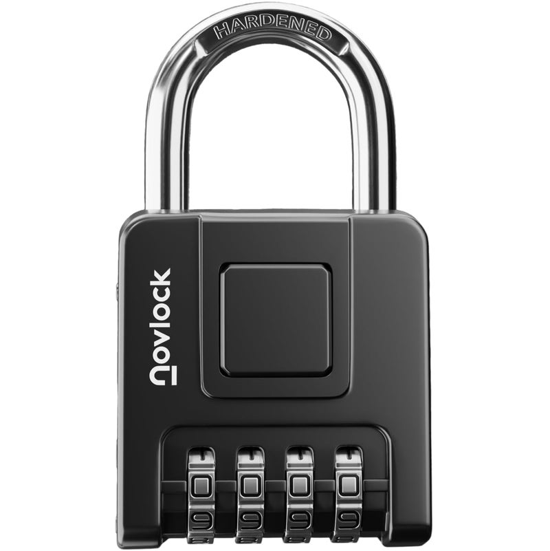 NOVLOCK Combination Lock for Outdoor & Indoor | Heavy Duty, Weatherproof, 4-Digit Security | Padlock for Lockers, Gates, Fences, Sheds, Storage | 1-Pack, Black - Image 1