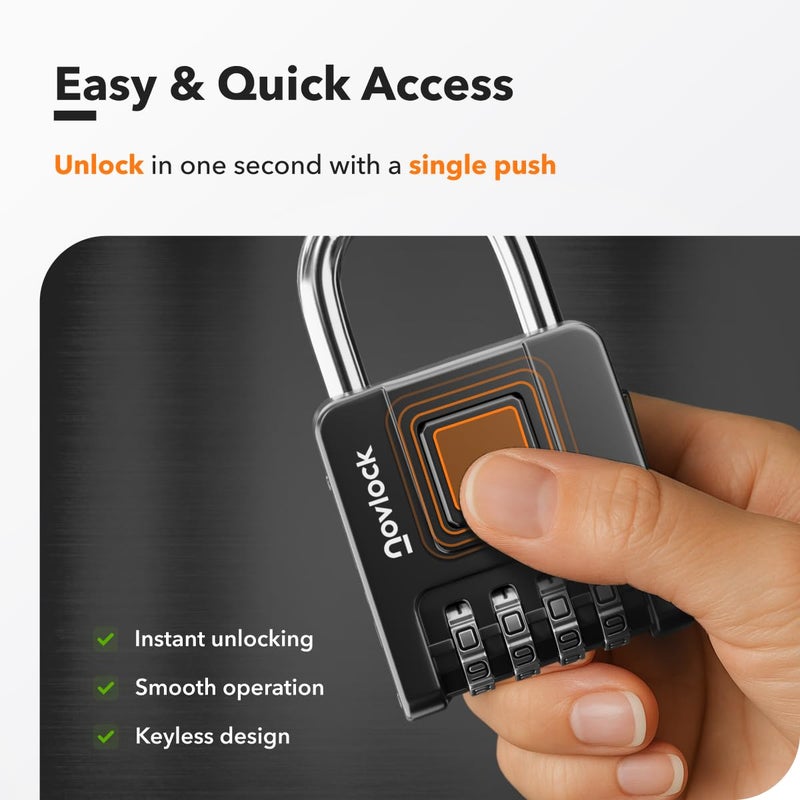 NOVLOCK Combination Lock for Outdoor & Indoor | Heavy Duty, Weatherproof, 4-Digit Security | Padlock for Lockers, Gates, Fences, Sheds, Storage | 1-Pack, Black - Image 5
