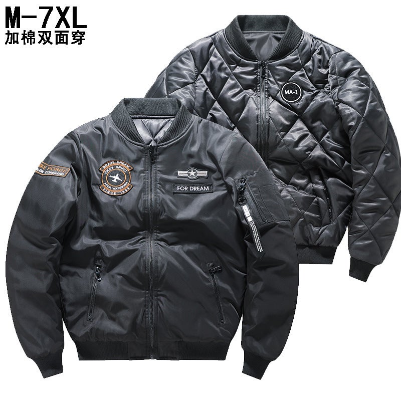 Men'S Double-Face Flying Jacket Cotton-Padded Aviator Jacket Thickened Large Size Military Outdoor Down Cotton Fashionable Baseball Suit - Image 2