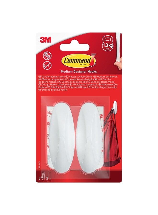 كوماند خطافات "كوماند" (Command) من "3M" - مقاس متوسط، تصميم أنيق، لون أبيض، عبوة من قطعتين - Image 1