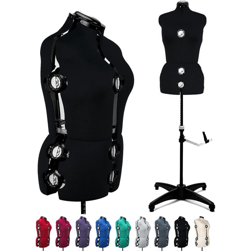 BHD BEAUTY BHD BEAUTY Black 13 Dials Female Fabric Adjustable Mannequin Dress Form for Sewing Mannequin Body Torso with TriPod Stand Up to 70 Shoulder Height Medium 